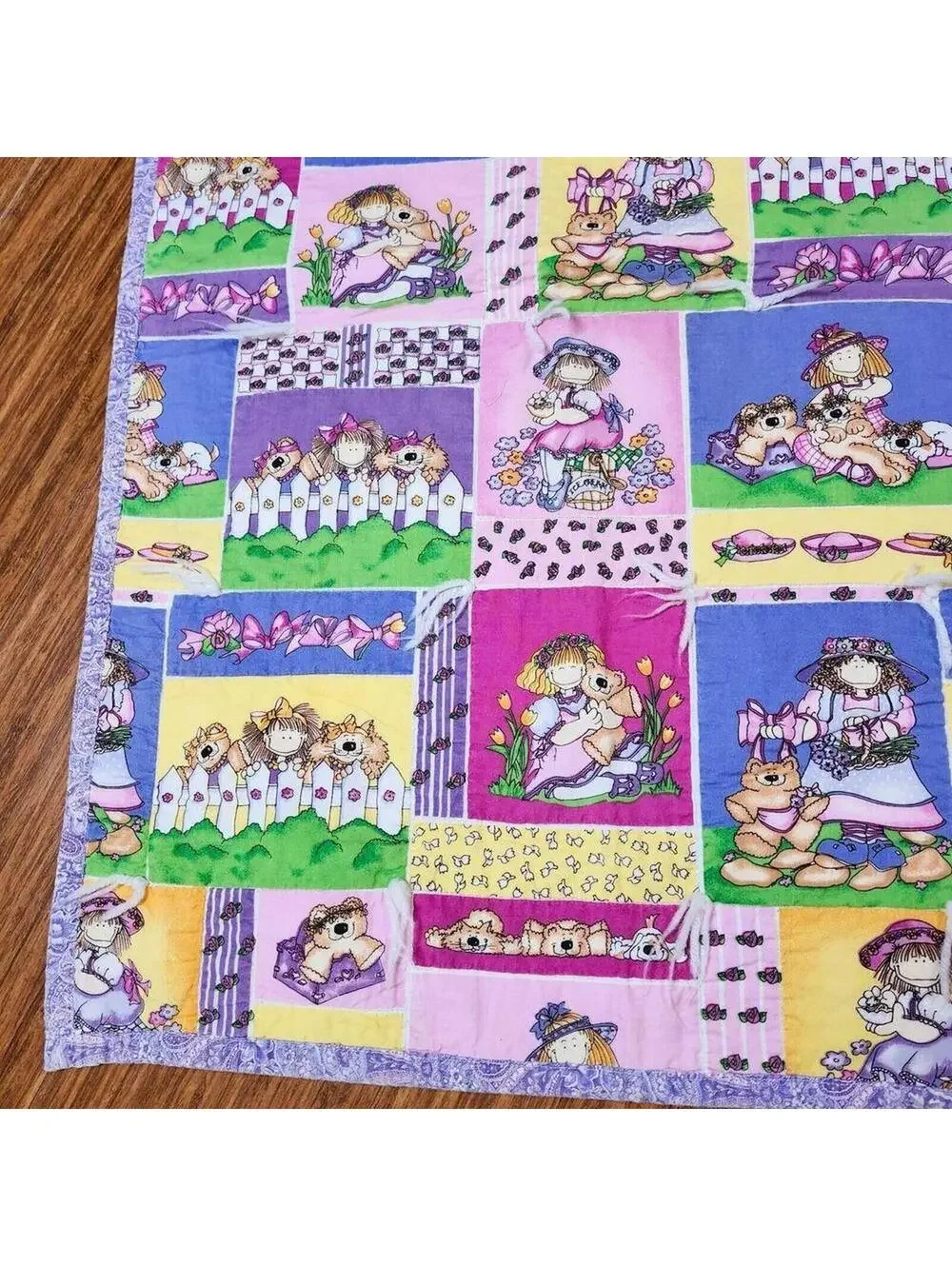 Adorable Handmade Girls with Cats and Teddy Bears Garden Country Prints Quilt